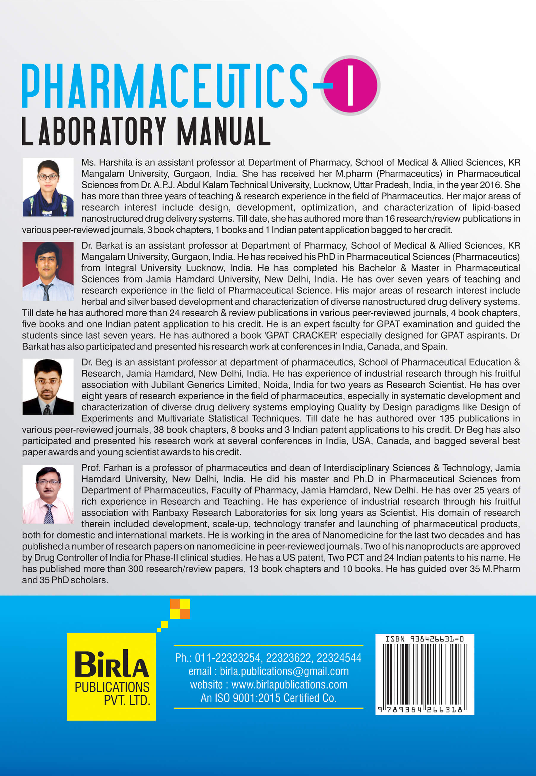 PHARMACEUTICSI LABORATORY MANUAL Birla Publications Pvt. Ltd.